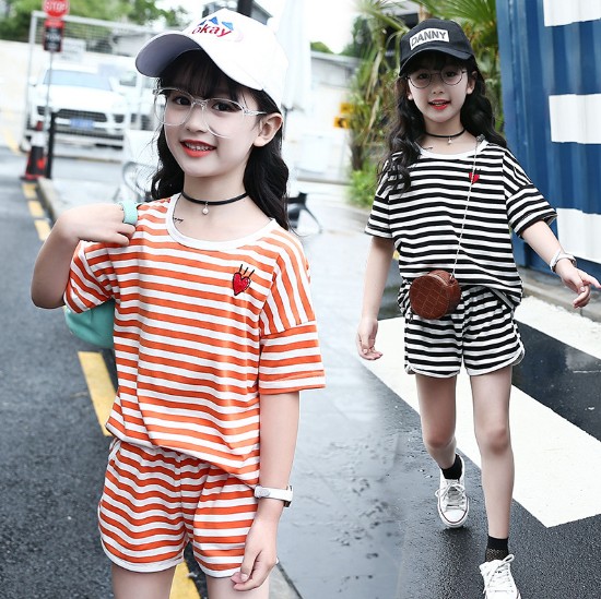 2018夏服新品韓国子供服　女の子　ボーダー　上下セット　110～150サイズ 