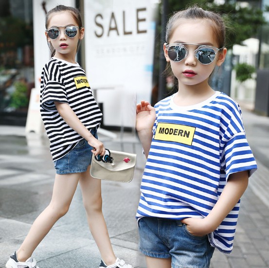 2018夏服新品韓国子供服　女の子　ボーダー　半袖Tシャツ　120～160サイズ 
