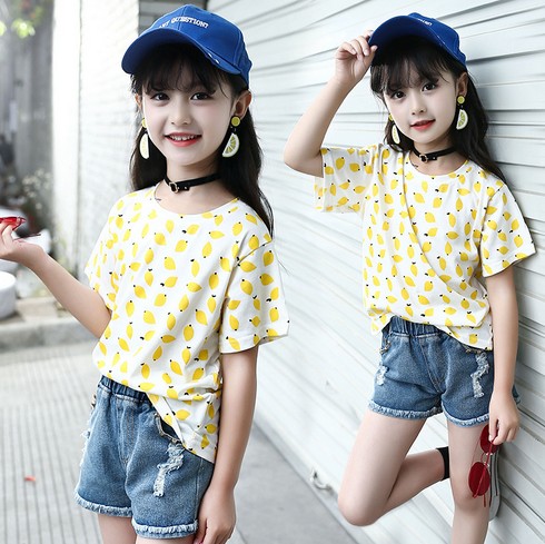 2018夏服新品韓国子供服　レモン柄　半袖Tシャツ　120～160サイズ