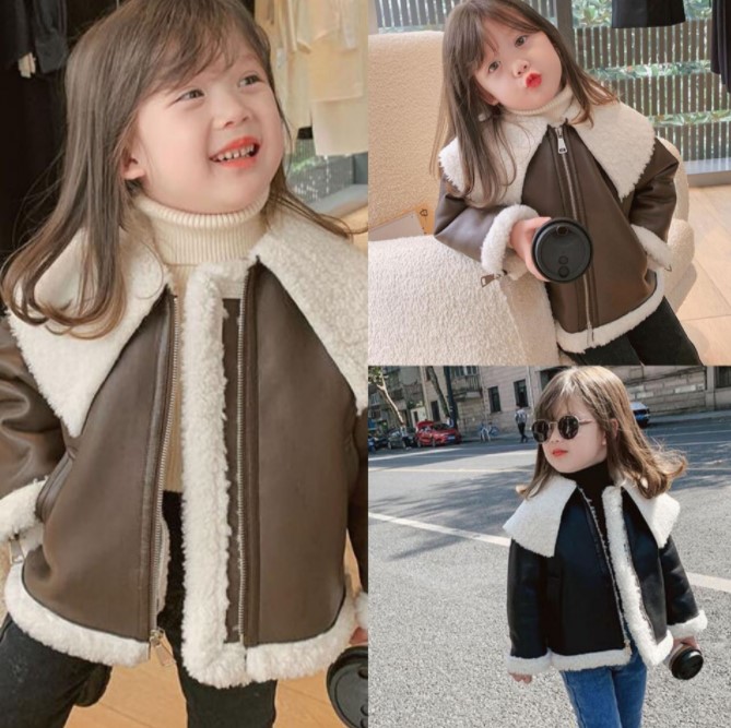 2021冬服新作韓国子供服　女の子　PU コート