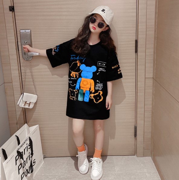 2022夏服新作韓国子供服　女の子　人気柄　ロングＴシャツ