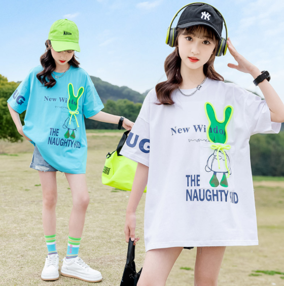 2023夏服新作韓国子供服　女の子　ウサギ　半袖Ｔシャツ