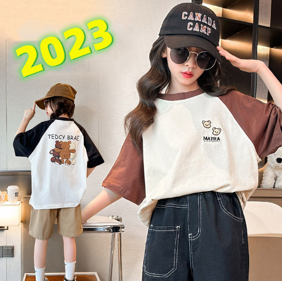 2023夏服新作韓国子供服　女の子　くまちゃん柄　半袖ｔシャツ