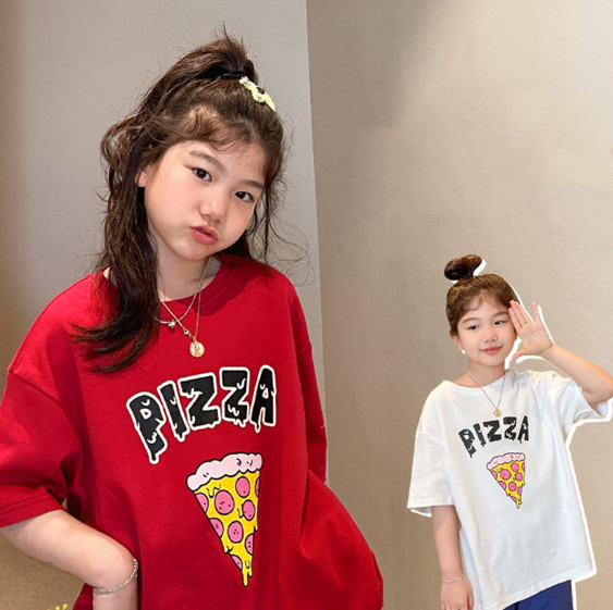 2023夏服新作韓国子供服　女の子  PIZZA　半袖Tシャツ