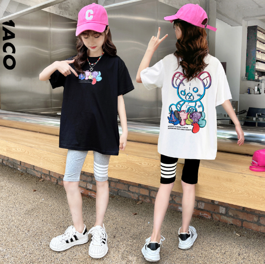 2023夏服新作韓国子供服　女の子　くまちゃん柄　半袖Tシャツ