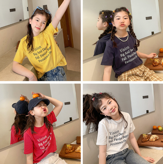 2023夏服新作韓国子供服　女の子　英字ロゴ　半袖Tシャツ