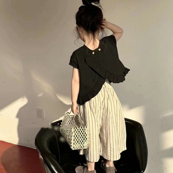 2024夏服新作韓国子供服　女の子　ボーダー　上下セット