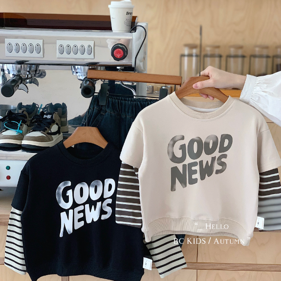 2024秋服新作韓国子供服　ボーダー　GOODNEWS　トップス