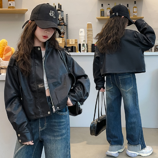 2025春服新作韓国子供服　PU　レザージャケット