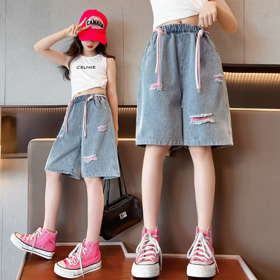 2024夏服新作韓国子供服　女の子　5分丈　デニムパンツ