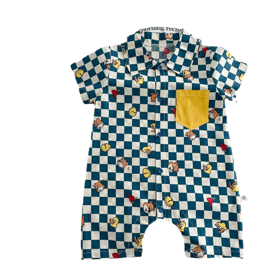 2025夏服新作ベビー服　チェック柄　ロンパース