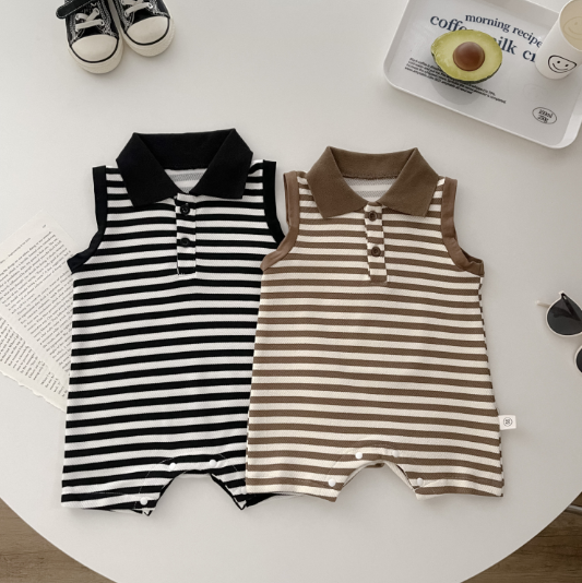2025夏服新作ベビー服　ボーダー　ロンパース