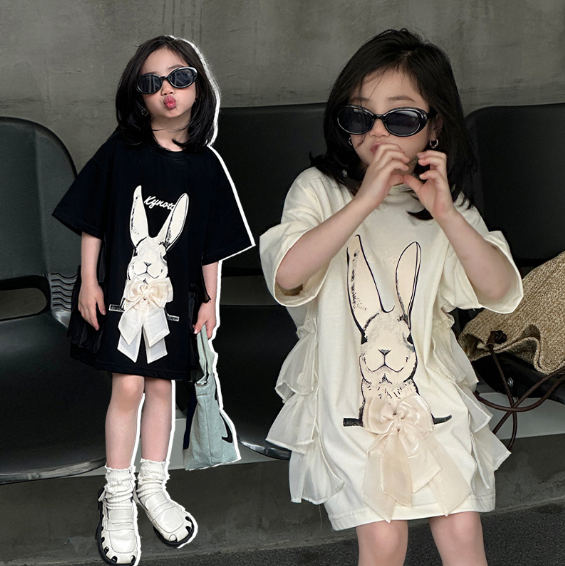 2025夏服新作韓国子供服　ウサギ柄　ワンピース