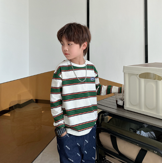 2025春服新作韓国子供服　男の子　ボーダー　長袖ｔシャツ
