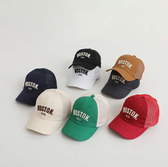2025夏新作韓国子供帽子　BOSTON柄　野球帽