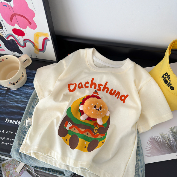 2025夏服新作韓国子供服　ハンバーガー　半袖ｔシャツ