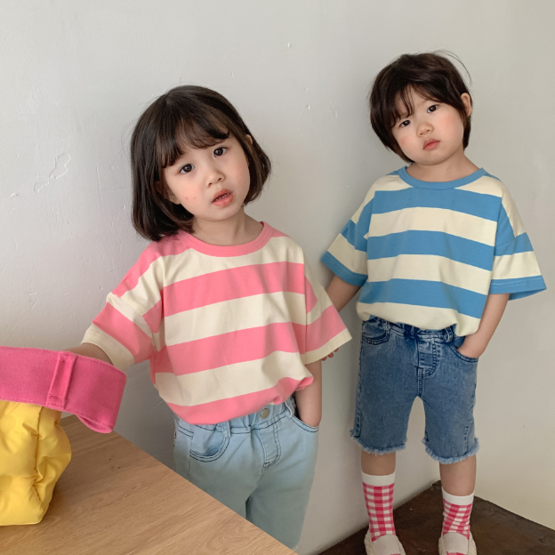 2025夏服新作韓国子供服　ボーダー　半袖ｔシャツ