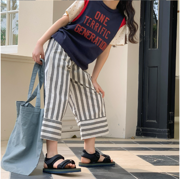2025夏服新作韓国子供服　女の子　ボーダー　パンツ