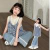 2025夏服新作韓国子供服　チェック柄　重ね着トップス