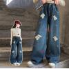 2025秋服新作韓国子供服　刺繍くまちゃん柄　デニムパンツ