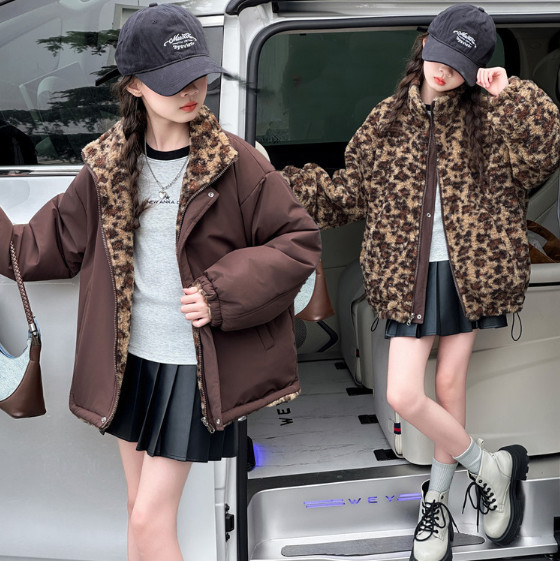 2025冬服新作韓国子供服　豹柄　リバーシプル　アウター