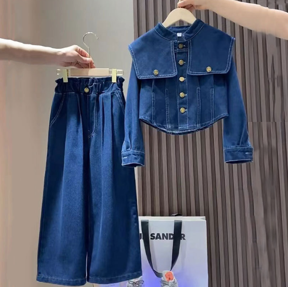 2026春服新作韓国子供服　デニム生地　上下セット