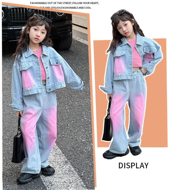 2026春服新作韓国子供服　デニム生地　上下セット