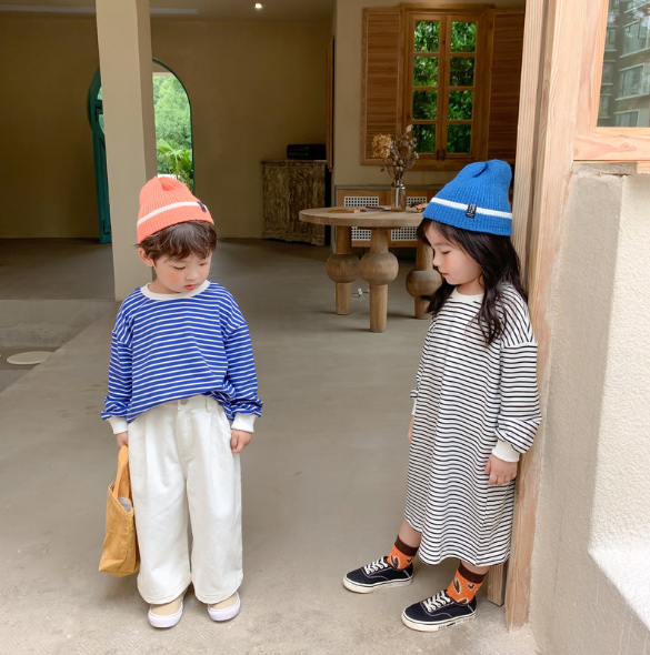 2026春服新作韓国子供服　ボーダー　トップス