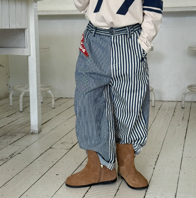 2026春服新作韓国子供服　ボーダー　デニムパンツ