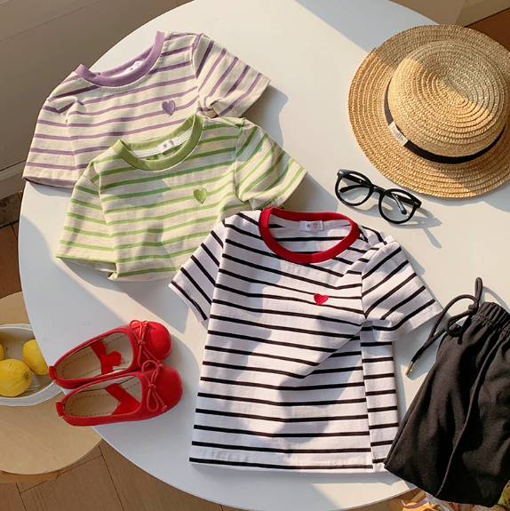 2026夏服新作韓国子供服　ボーダー柄　半袖ｔシャツ