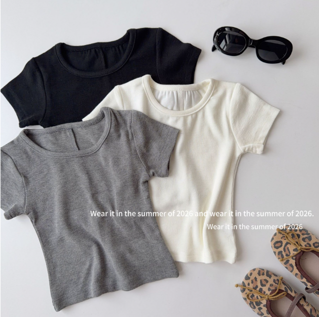2026夏服新作韓国子供服　無地　半袖ｔシャツ