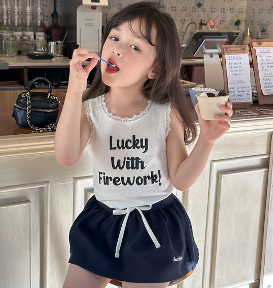 2026夏服新作韓国子供服　英字ロゴ　レースタンクトップ