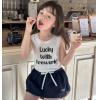 2026夏服新作韓国子供服　英字ロゴ　レースタンクトップ