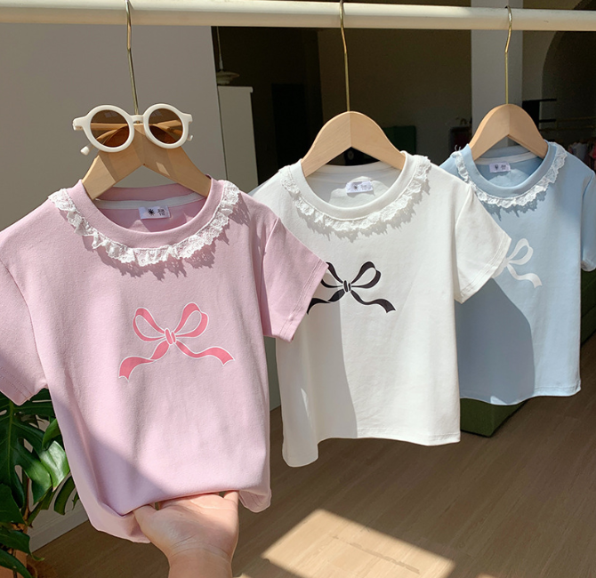 2026夏服新作韓国子供服　リボン柄　半袖ｔシャツ