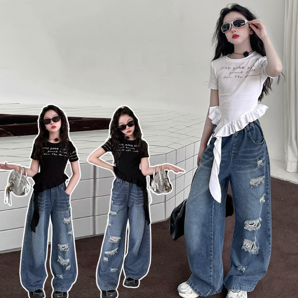 2026夏服新作韓国子供服　半袖　デニムパンツ