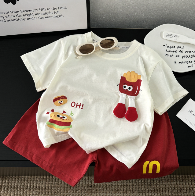 2026夏服新作韓国子供服　ハンバーガー　上下セット
