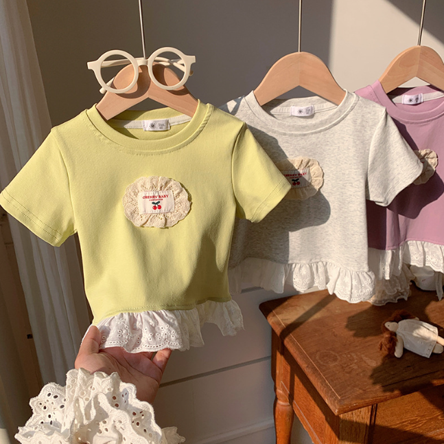 2026夏服新作韓国子供服　cherry柄　半袖ｔシャツ