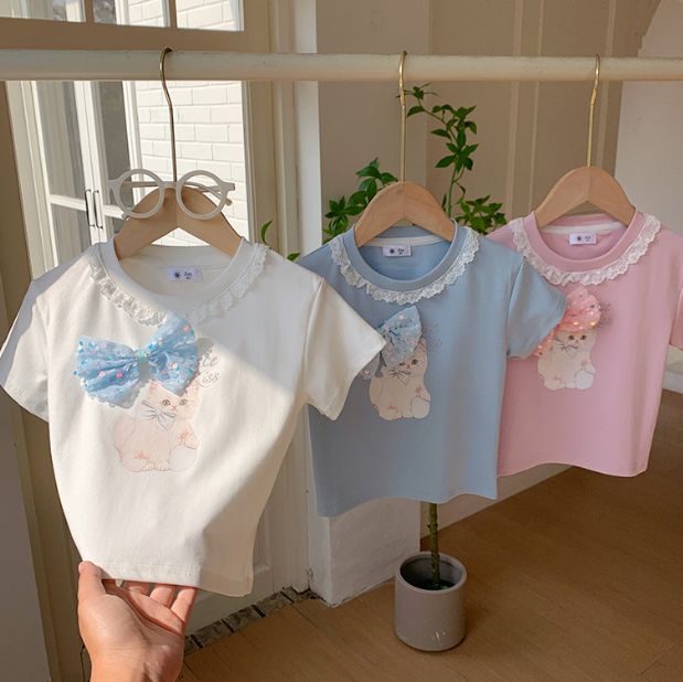 2026夏服新作韓国子供服　ネコ柄　半袖ｔシャツ