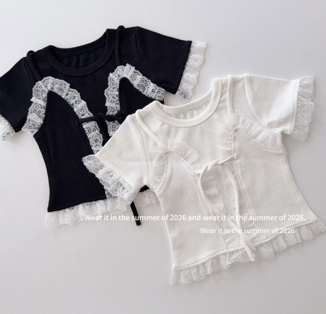 2026夏服新作韓国子供服　レース　半袖ｔシャツ