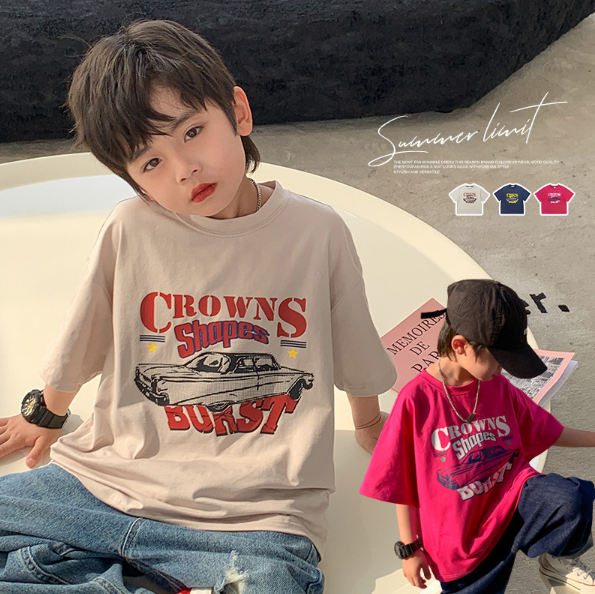 2026夏服新作韓国子供服　Car柄　半袖Ｔシャツ
