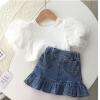 2026夏服新作韓国子供服　ドット柄ｔシャツ＋デニムスカート
