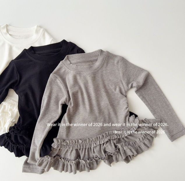 2026秋服新作韓国子供服　無地　3色トップス